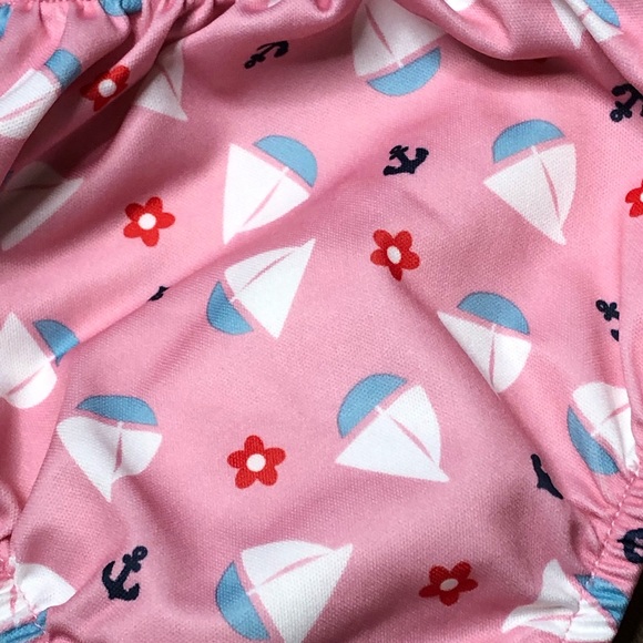 UPF 50+ swim diaper cover pink w/ sailboats size 24 months - Picture 3 of 6